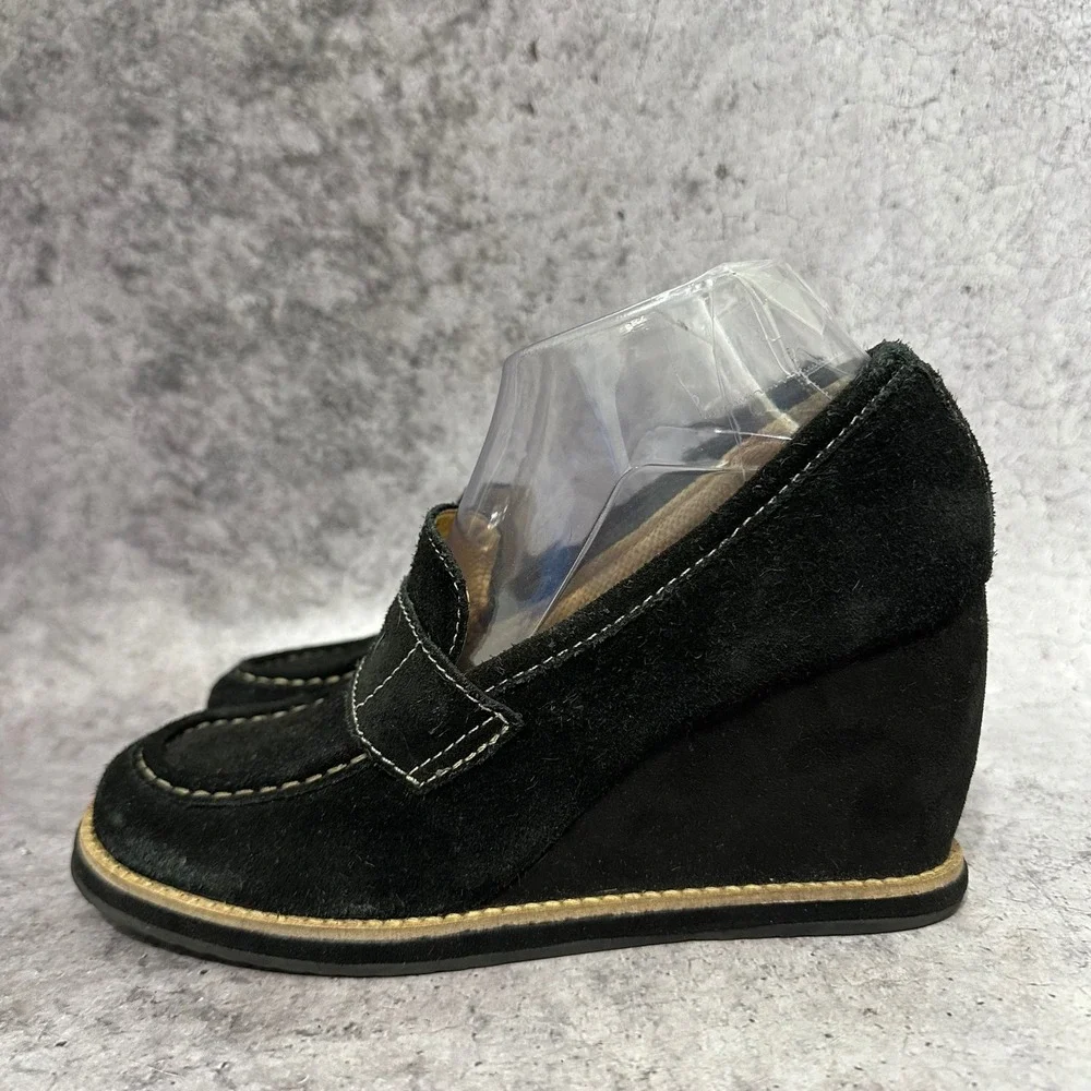 Dr. Scholl's Zenith Wedge Loafers Womens 8 Black Suede Memory Fit Cushion Brazil